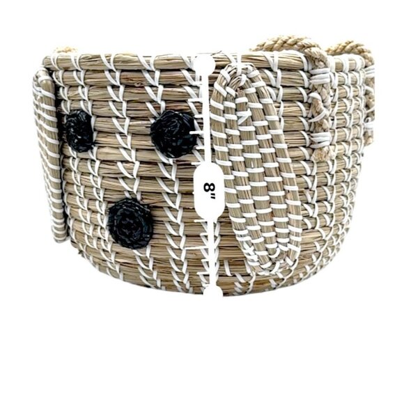 Handwoven Dog-Themed Basket With Handles - Natural Seagrass & White Detailing - Picture 8 of 9
